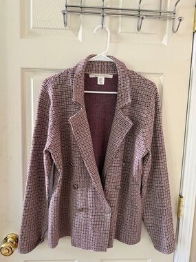 Max Studio Pink Houndstooth Knit Double-Breasted Blazer